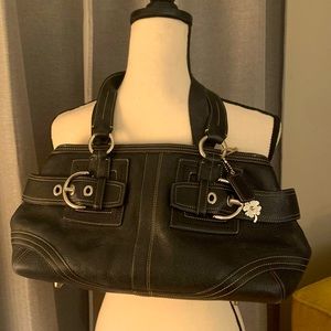 Vintage Black Leather Coach Shoulder Bag